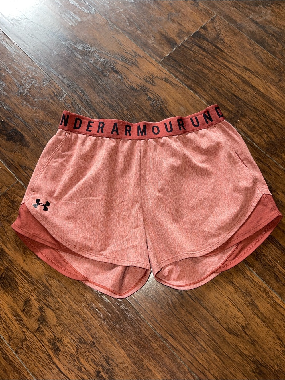 Under Armour Coral Pink Athletic Shorts with Logo Waistband